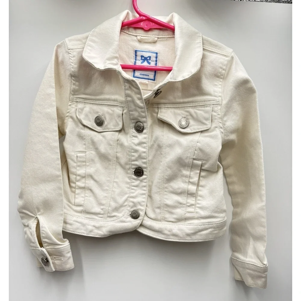 Gymboree Girls Ivory Stretch Denim Jean Jacket Size S 5-6 Button Front